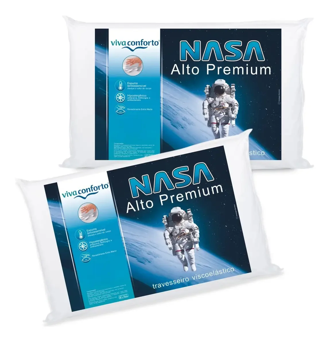 Kit 2 Travesseiros Nasa Alto Viva Conforto Antiácaro 15cm