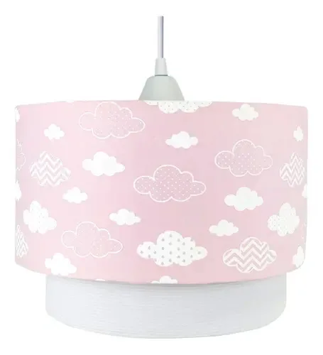 Lustre Tubular Duplo Nuvem Chevron Rosa Quarto Bebê Infantil