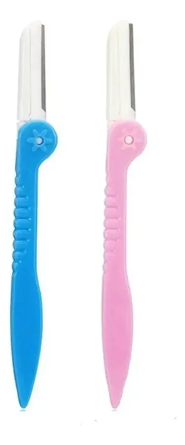 Kit 2 Navalhas Para Sobrancelha E Rosto Unissex Tira Pelos Cor Azul-claro