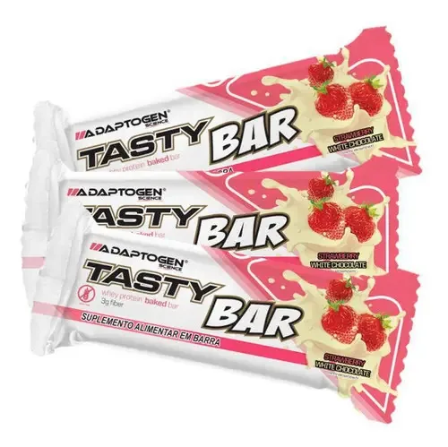 Kit 3 Barras De Proteína Tasty Bar 51g Morango Choco Branco