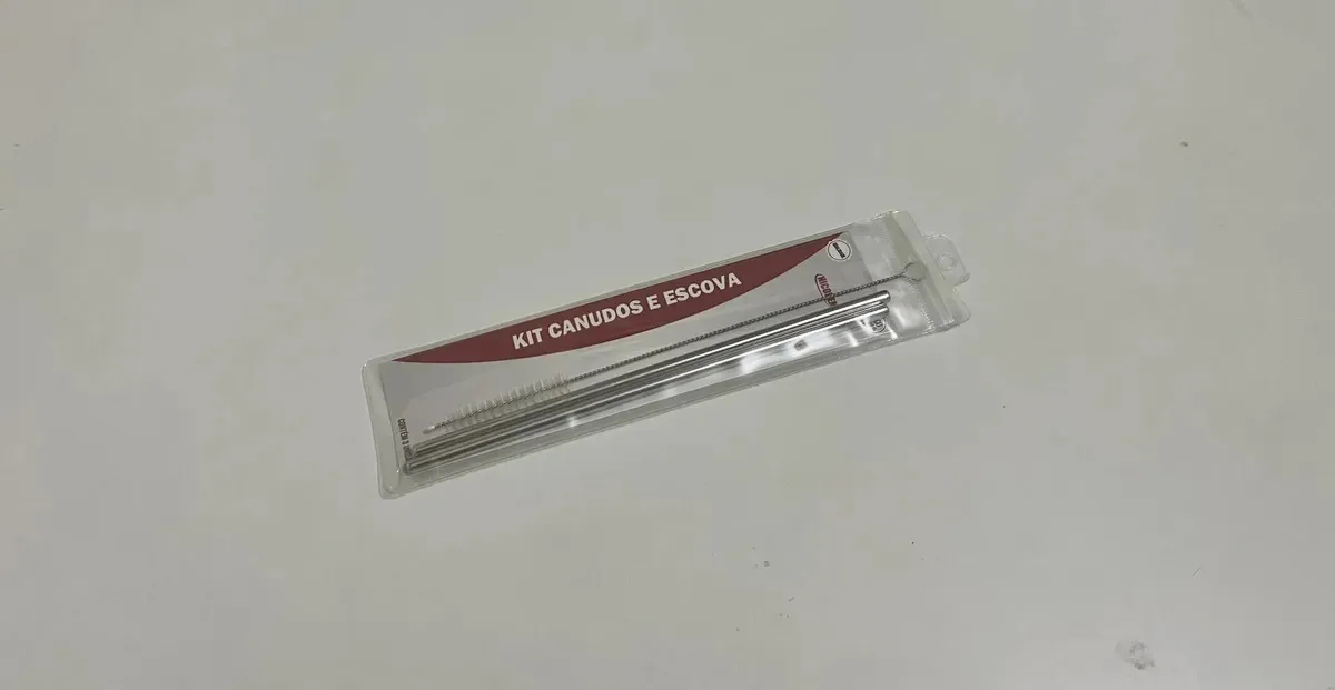 Kit Com 2 Canudos Inox + 1 Escovinha