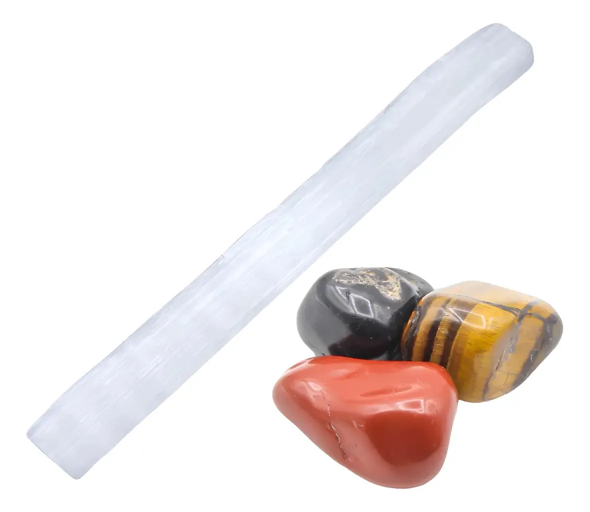 Combo Kit 3 Pedras Da Proteção + Bastão De Selenita 10cm