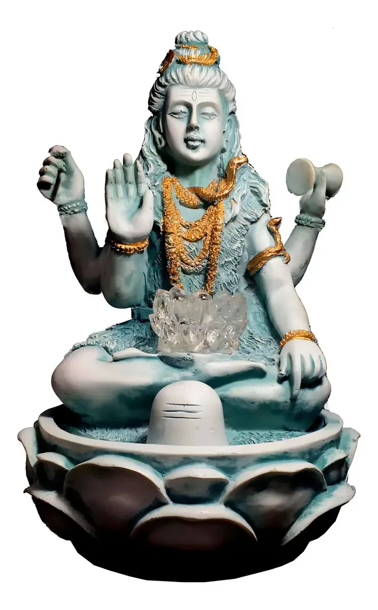 Fonte De Água Shiva Com Flor De Lotus Verde 28cm