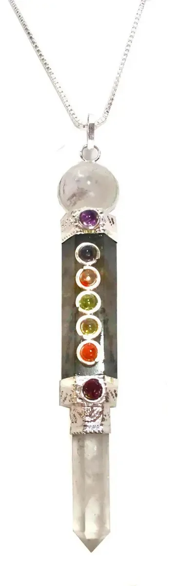 Colar Bastão Pedra Labradorita Cristal Vogel Varinha Pêndulo