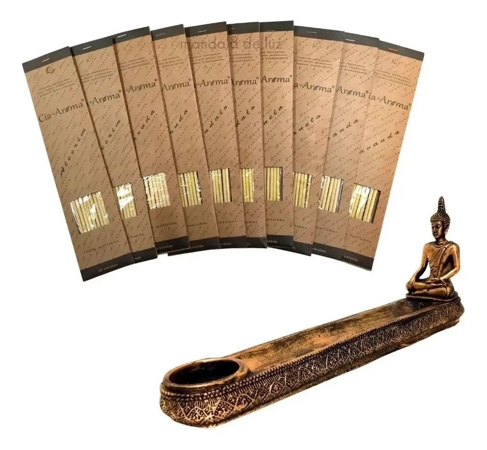 Combo De 10 Incensos 100% Naturais + Incensário De Buda Fragrância Variado