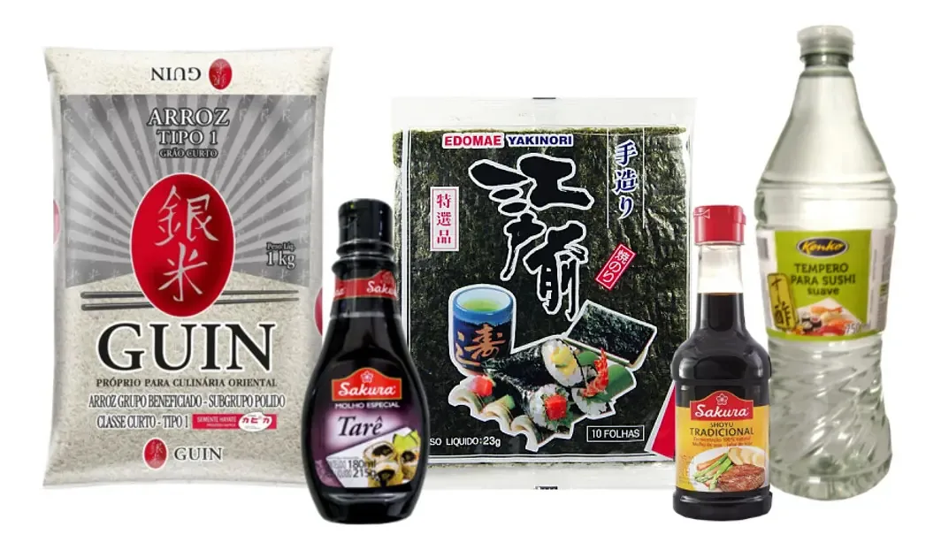 Kit Para Preparar 20 Temakis - Arroz, Nori Alga Tarê Tempero