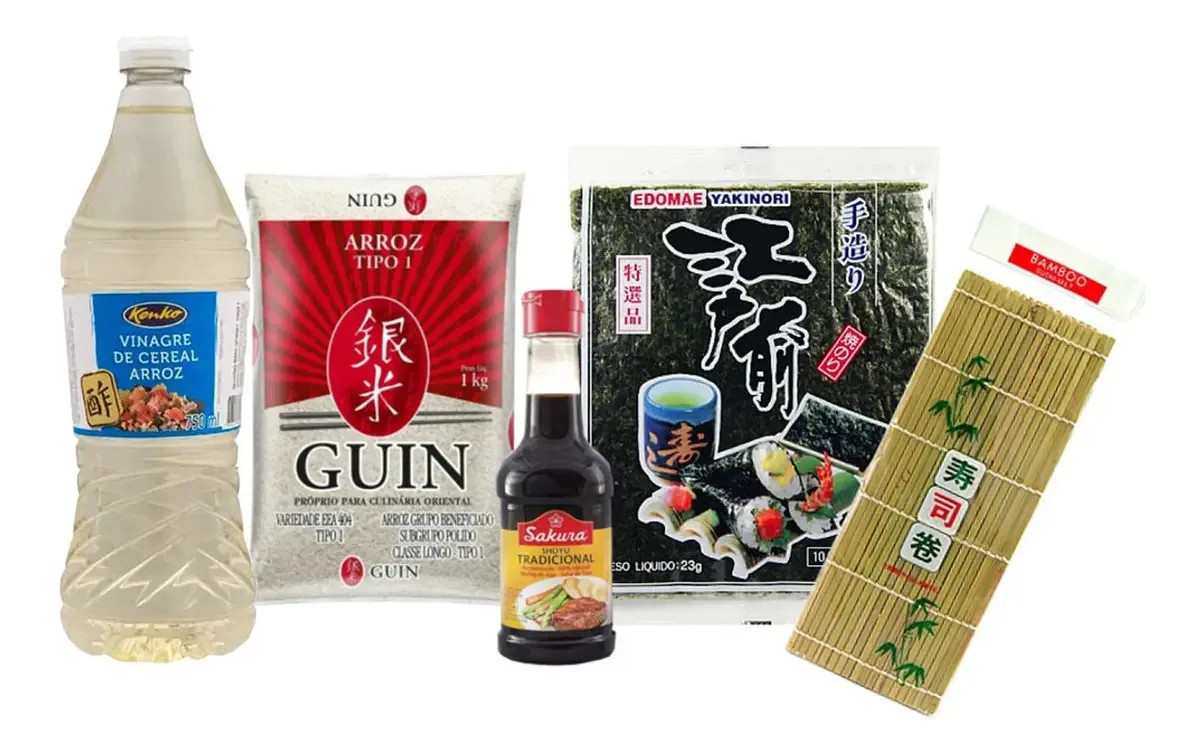 Kit Sushi Arroz Esteira Nori Alga Shoyu Vinagre