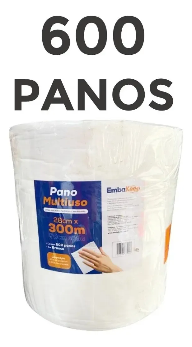 Pano Multiuso Lavável Branco Rolo Perflex Grande 600 Panos