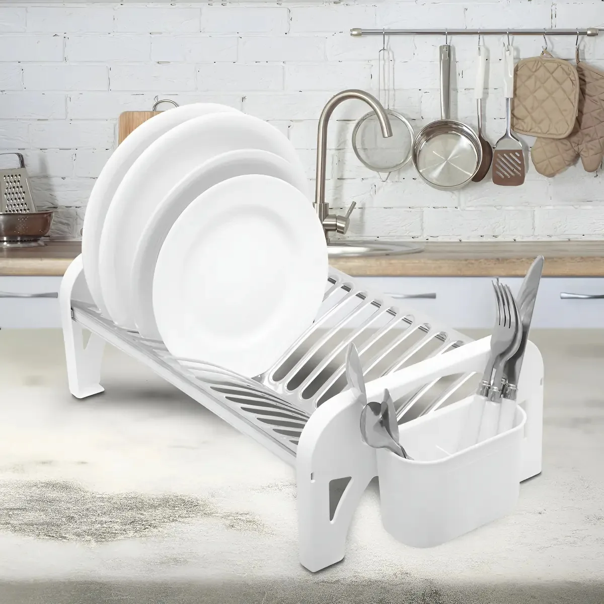 Escorredor de Louça Inox Branco Compacto Domum 16 Pratos e Talheres