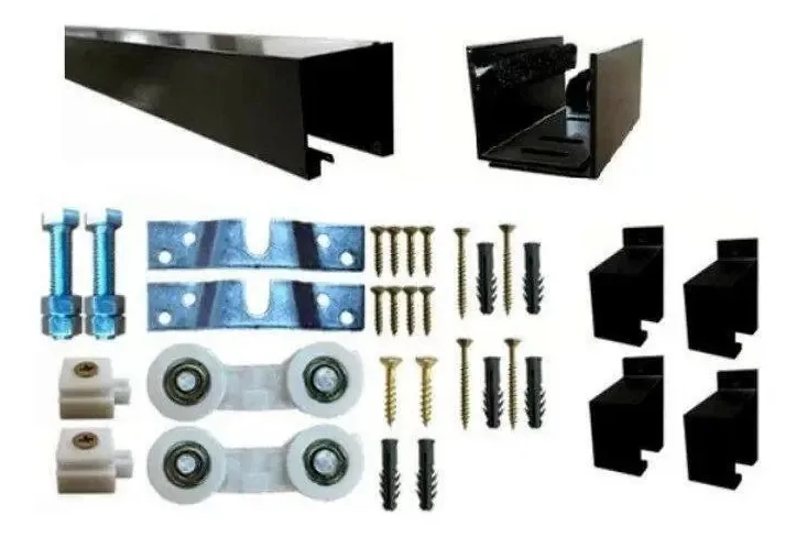 Kit Porta Correr 2m Preto - Roldanas Até 80kg | Ml