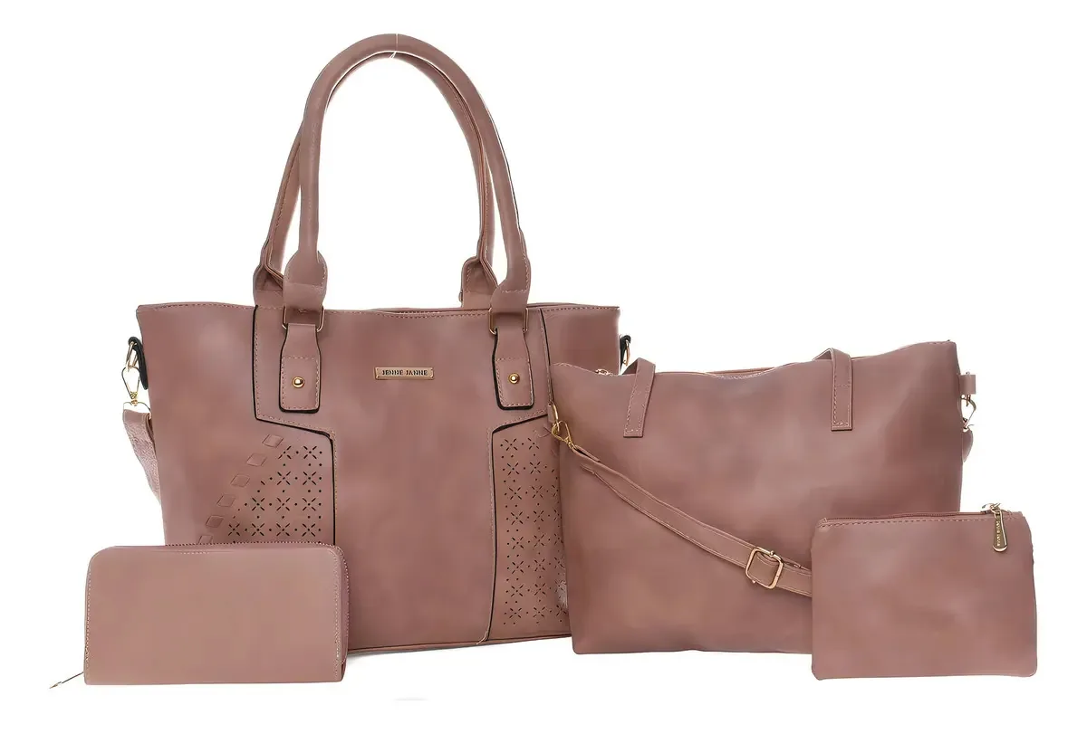 Kit Duas Bolsas Com Carteira Encanto Rosa