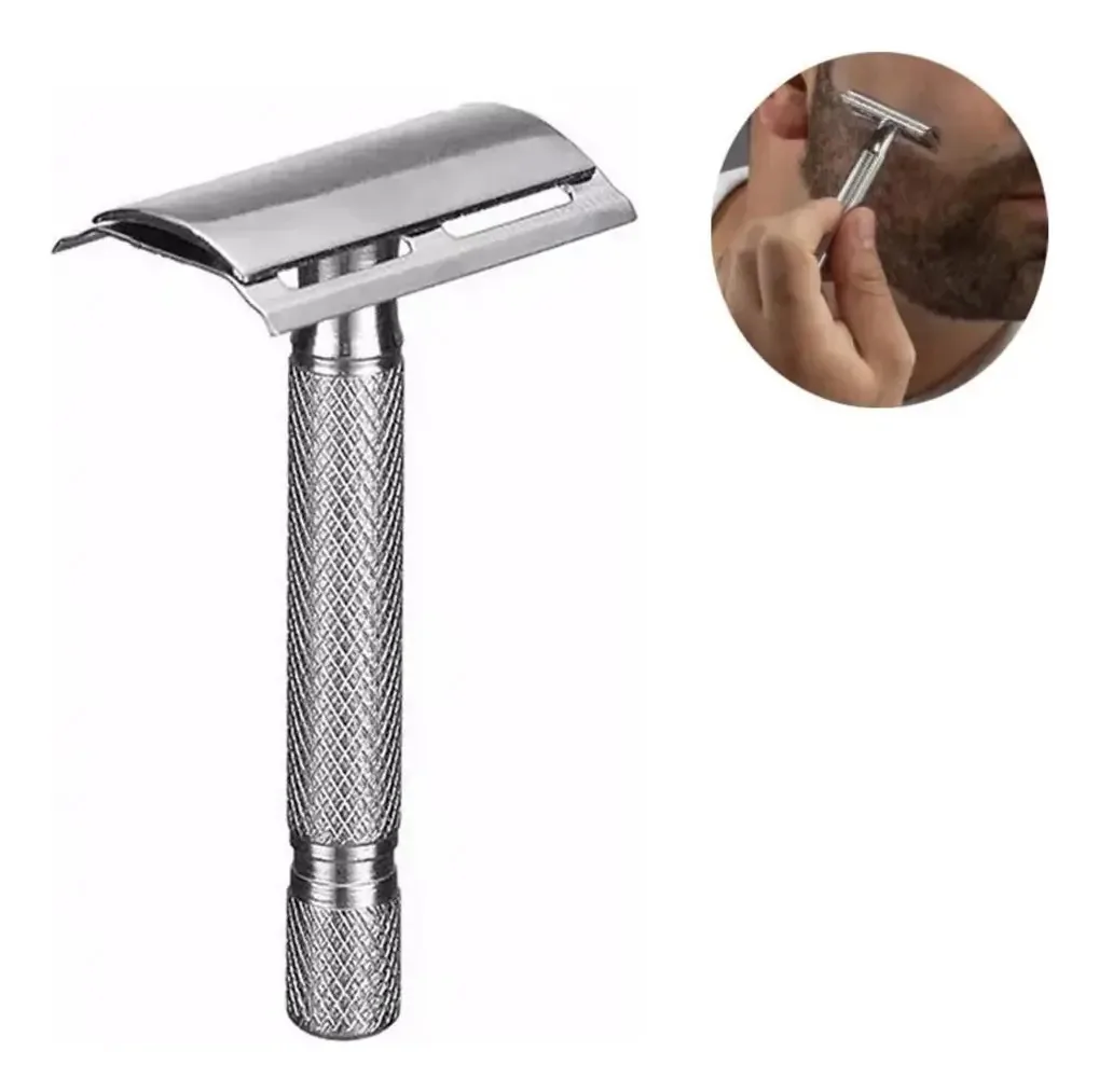 Aparelho Barbear Metal Retrô + 1 Lâmina