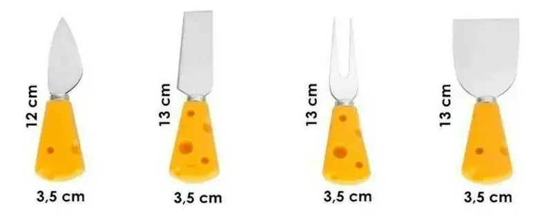 Kit Para Queijos 4 Peças Espátula, Faca, Picador E Garfo