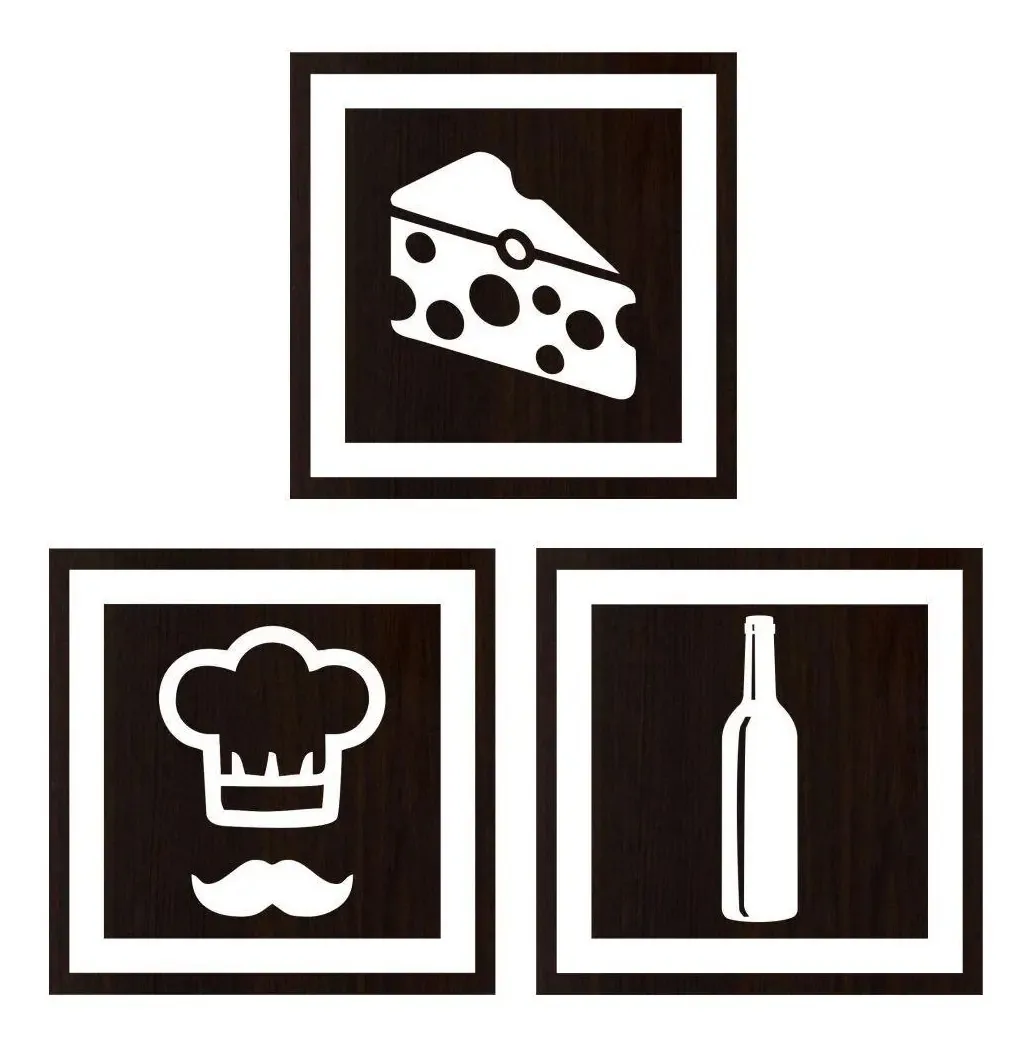 Quadro Decorativo Queijo Chapéu Bigode E Garrafa Mdf Tabaco
