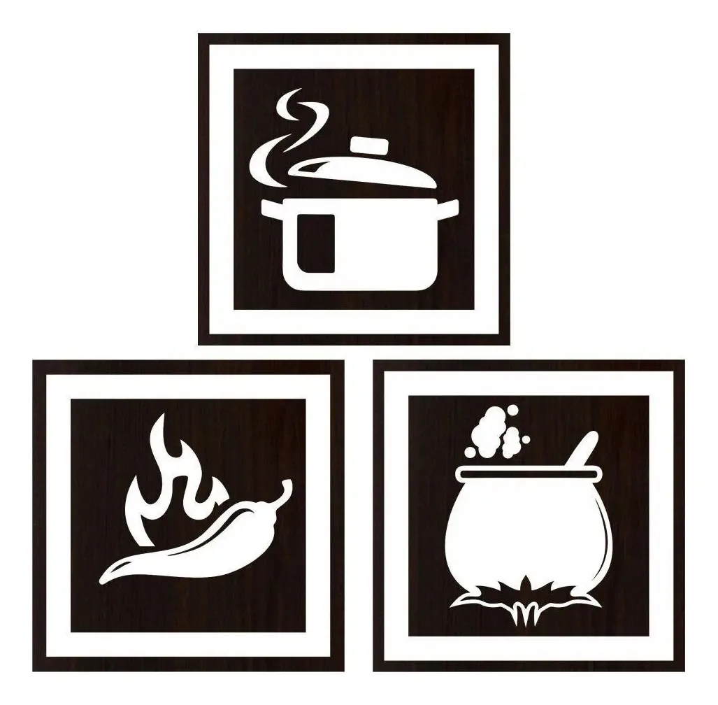 Quadro Decorativo Panela Caldeirão E Pimenta Em Mdf Tabaco