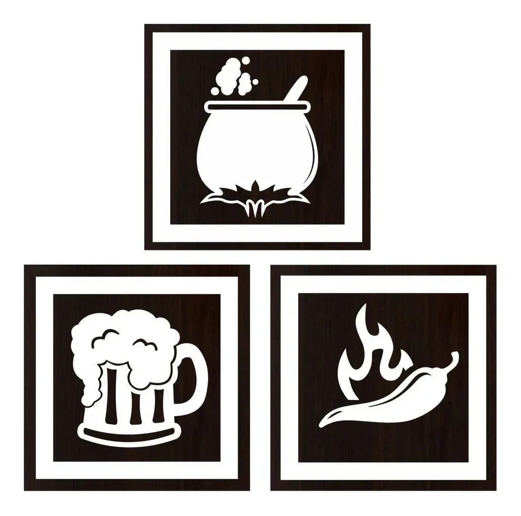 Quadro Decorativo Caldeirão Chopp E Pimenta Em Mdf Tabaco