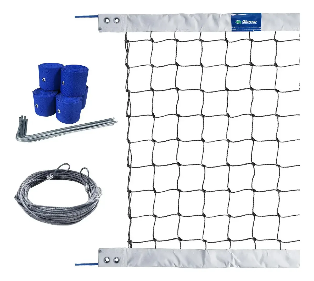 Kit Futevôlei - Rede 2 Faixas + Cabo De Aço + Fita Marcação