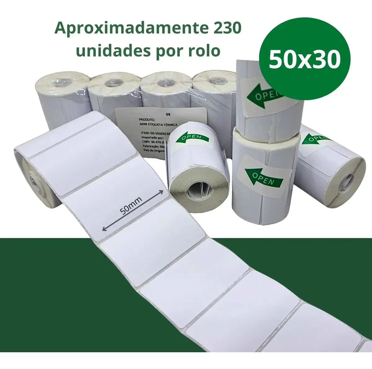 5x Bobina Etiqueta Branca Termica 50mm Adesiva Segmentada Cor 50x30mm Com 230un/bobina