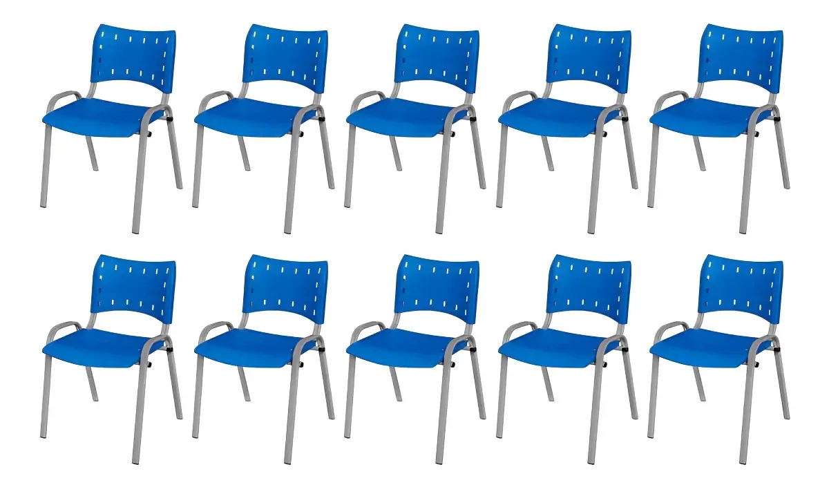 Kit 10 Cadeira Iso Base Cinza Igreja Escola Cor Azul