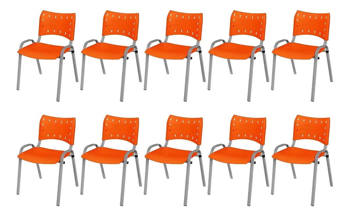 Kit 10 Cadeiras Empilháveis Lorenttistore Cadeira Iso Laranja Igreja Escola