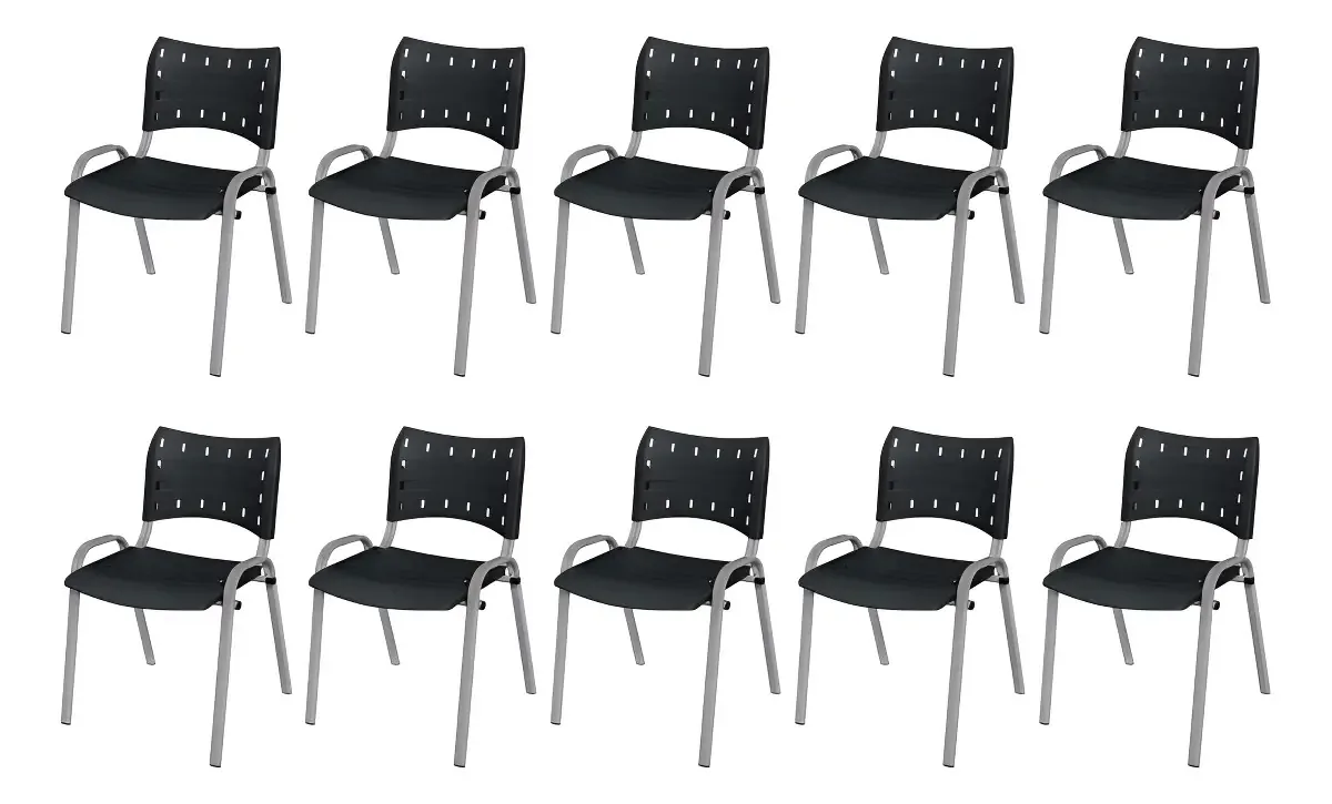 Kit 10 Cadeira Iso Base Cinza Igreja Escola Cor Preto