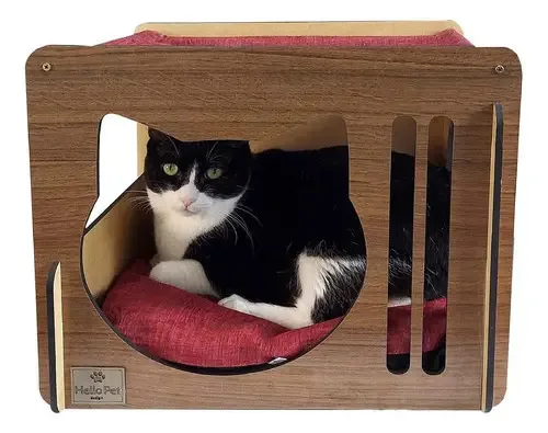 Toquinha Wood Com Rede Para Gato - London Vinho