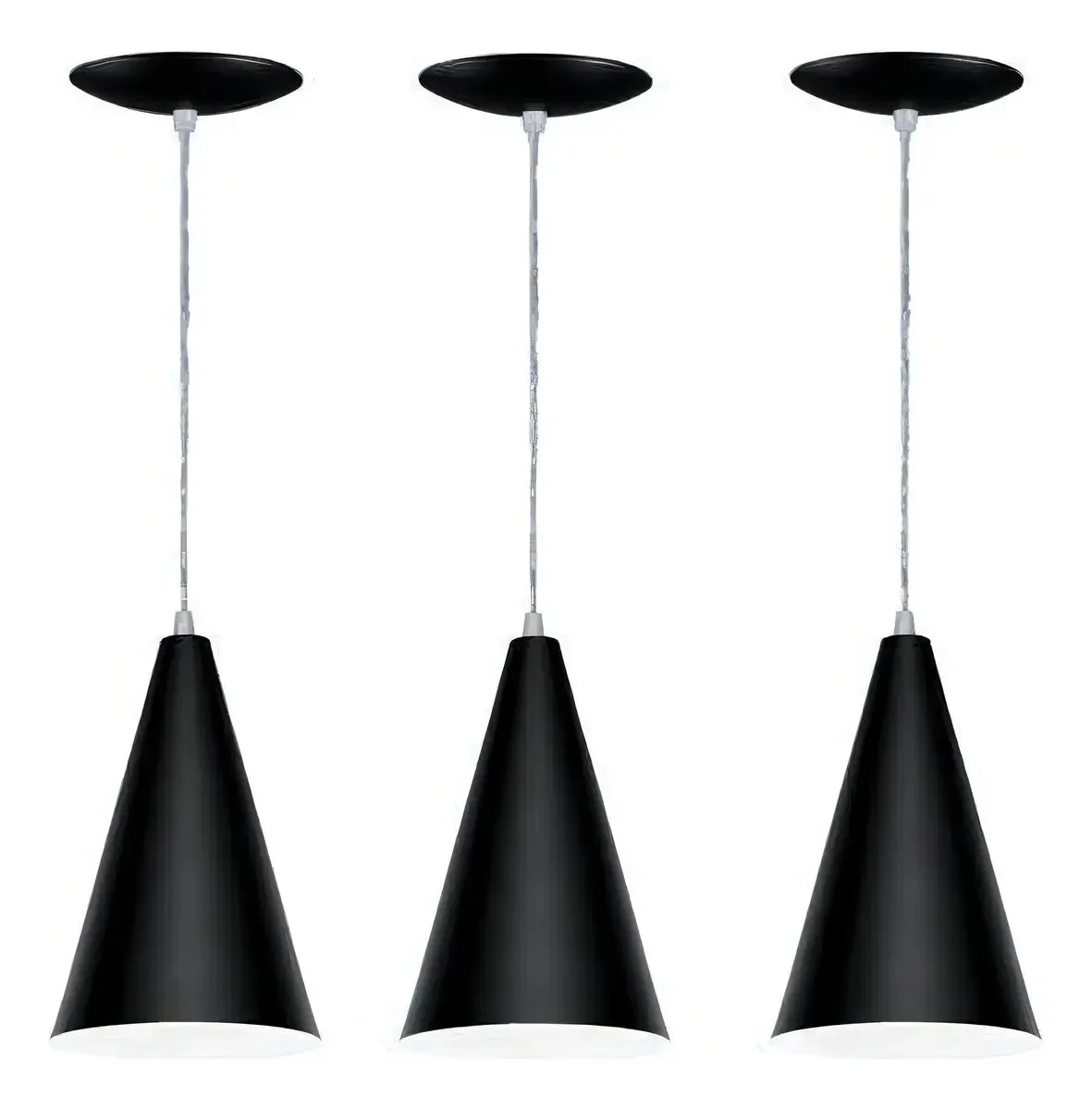 Kit 03 Pendentes Cone Preto Com Cobre