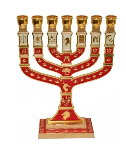 Candelabro Sete Pontas - Menora 12cm - Vermelho - De Israel
