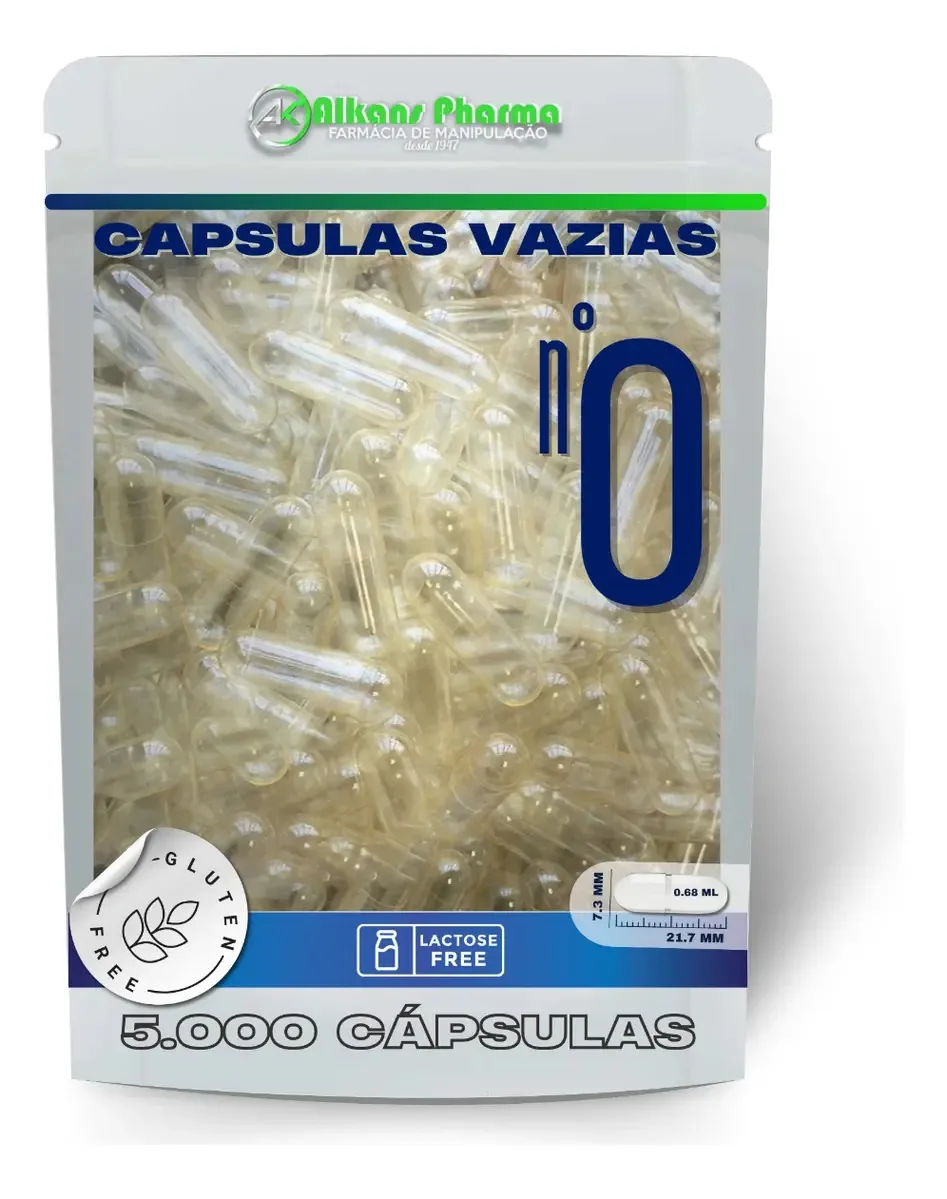 3.000 Cápsulas Gelatina Nº 0 (500mg) Transparente Cor Incolor