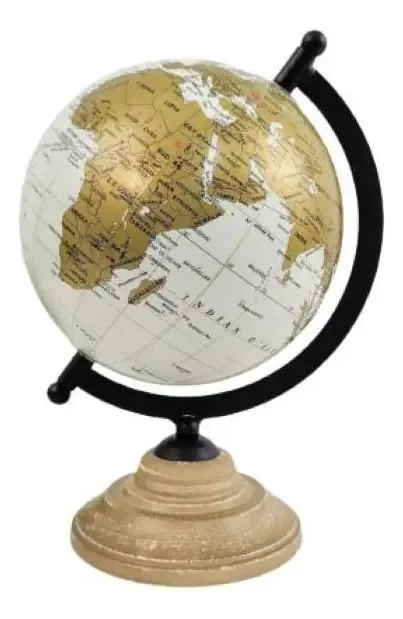 Globo Terrestre Decorativo Branco E Marrom 26x18x16cm