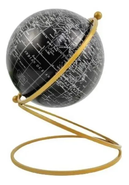 Globo Terrestre Decorativo Preto E Dourado 25x19x19cm