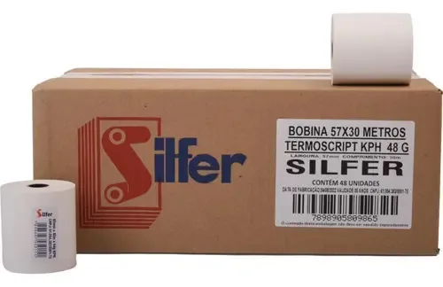 Bobina Térmica Silfer 57mmx30m Marrom para Impressora, Pack com 30 Unidades