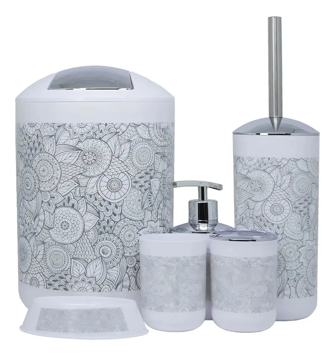 Conjunto Acessórios De Banheiro E Lavabo Kit 6 Peças Lixeira