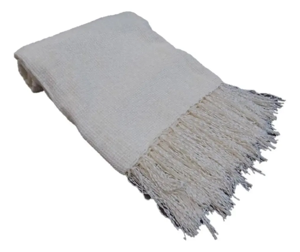 Manta Para Sofá Creme Em Chenille