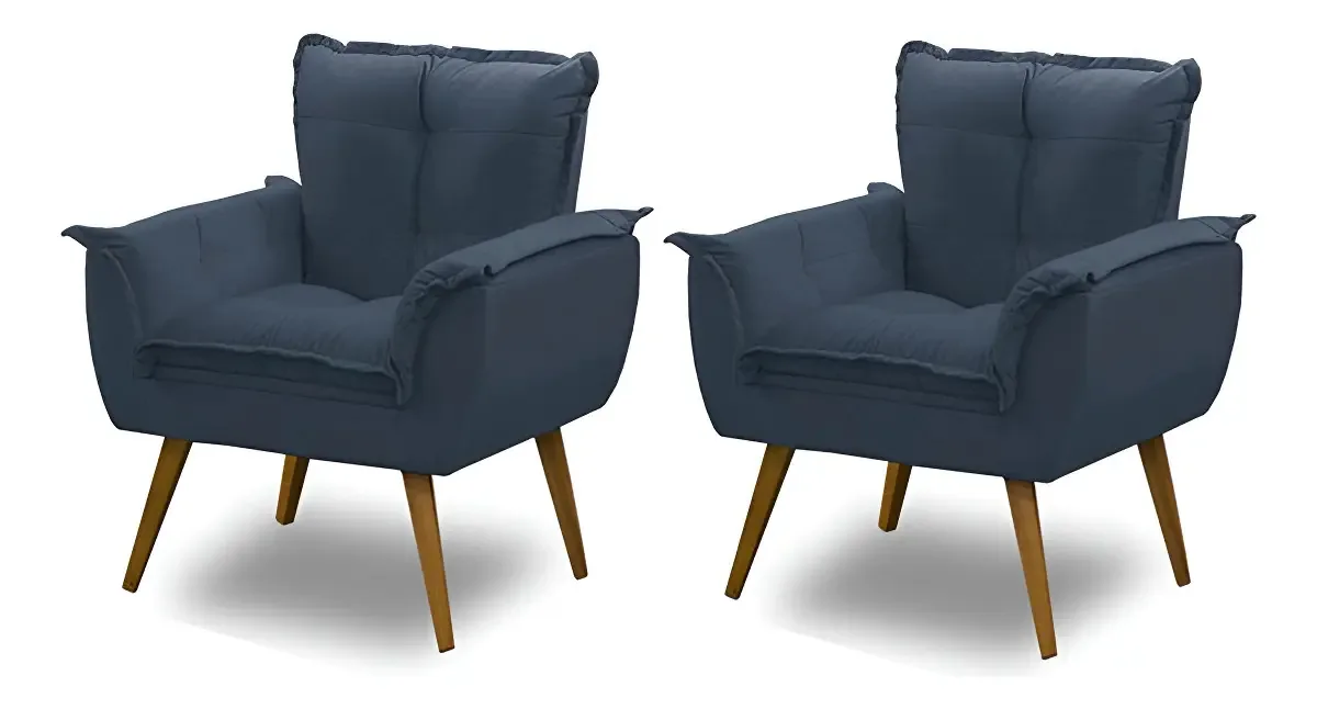 Kit 2 Poltronas Para Sala Decorativa Opala Suede Adonai Cor Azul