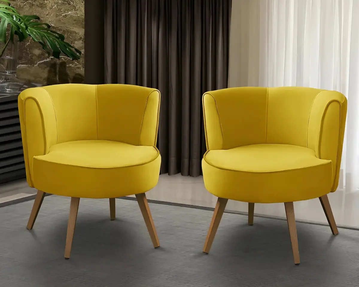 Kit 2 Poltronas Para Sala Decorativa Isa Suede Amarelo