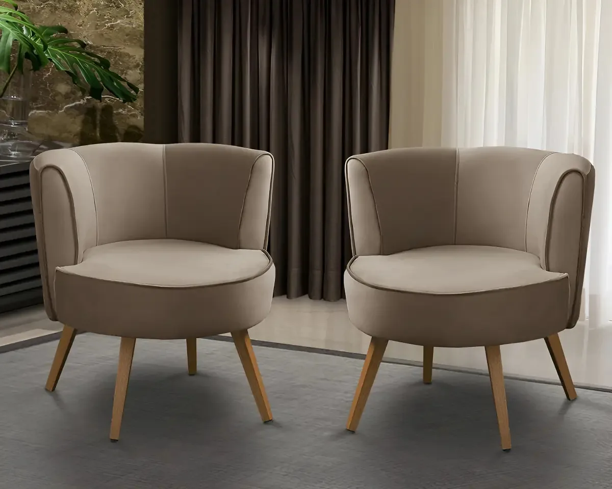 Kit 2 Poltronas Para Sala Decorativa Isa Suede Cappuccino