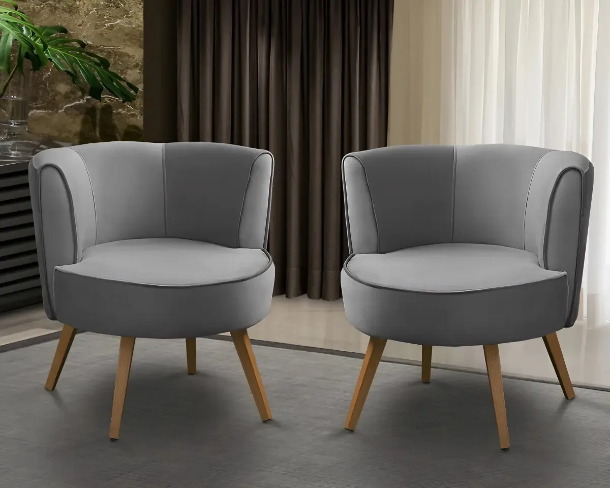 Kit 2 Poltronas Para Sala Decorativa Isa Suede Cinza Adonai Estofados