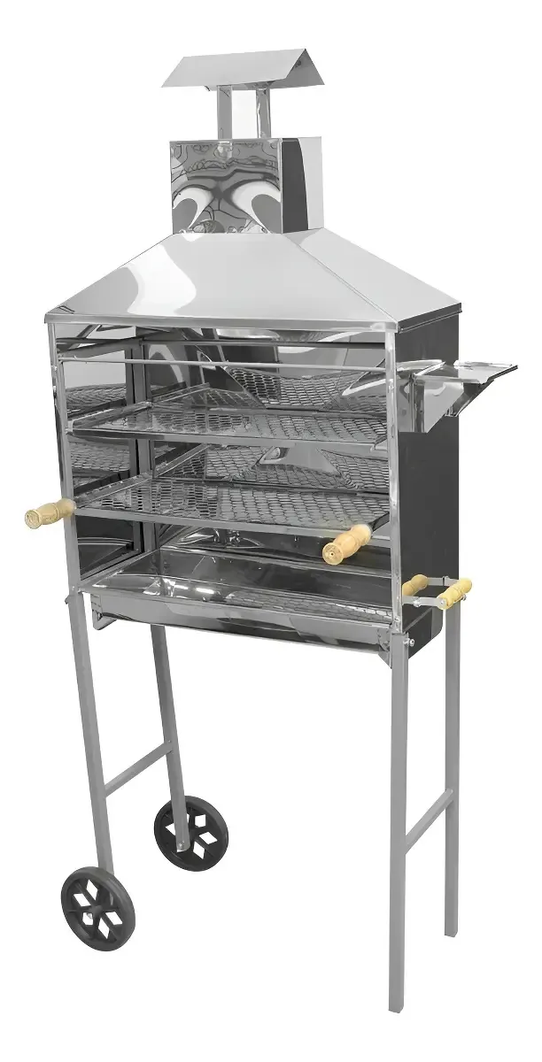 Churrasqueira Movel Inox A Carvao Com Rodinhas E Grelhas