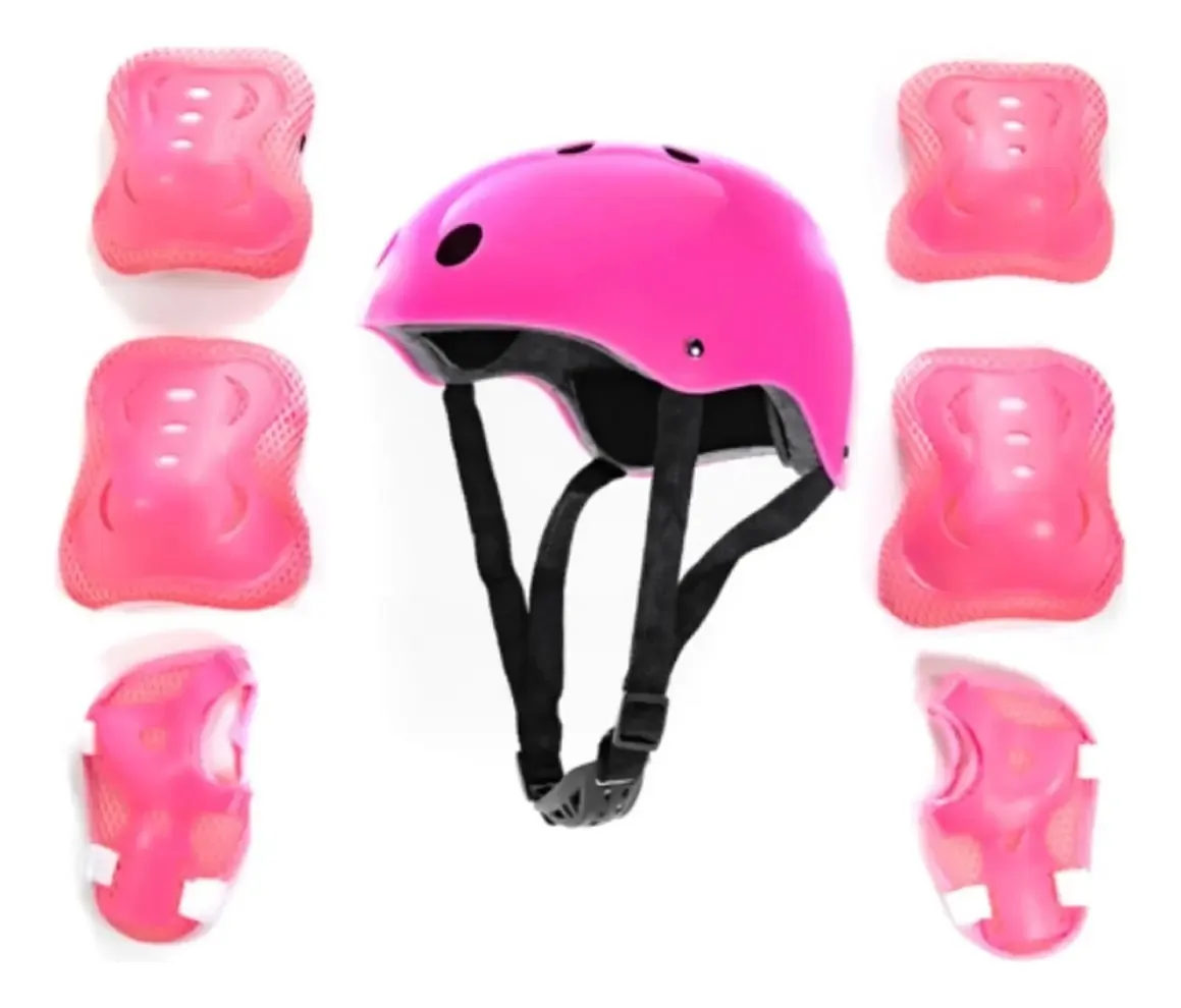 Kit Proteção Infantil Capacete + Joelheira + Cotoveleiras Cor Rosa