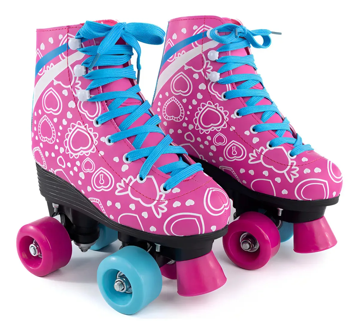 Patins Profissional Infantil 4 Rodas Roller 34 40 Luna Rosa Tamanho Dos Patins 38