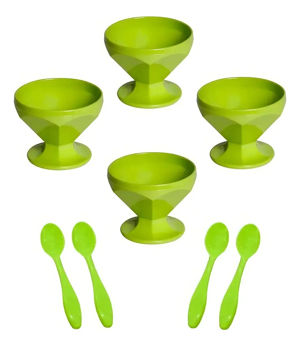 Sobremesa 4 Taças 150ml + 4 Colheres Verde Polipropileno