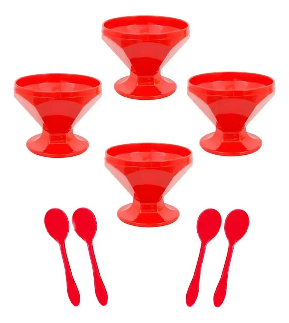 Sobremesa 4 Taças 150ml + 4colheres Vermel Polipropileno