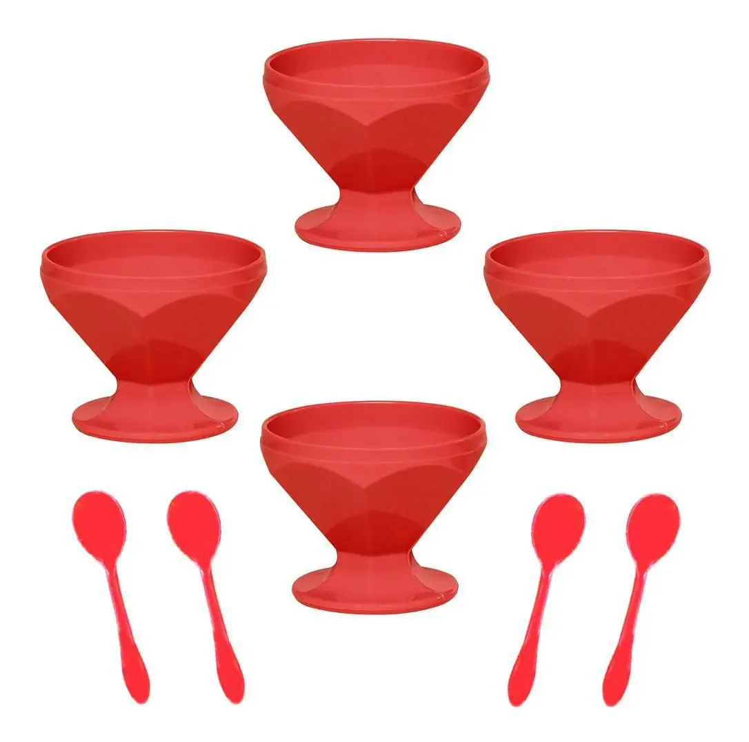 Sobremesa 4 Taças 150ml + 4 Colheres Coral Polipropileno