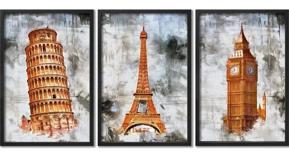 Conjunto Quadros Decorativos Monumentos Sem Vidro