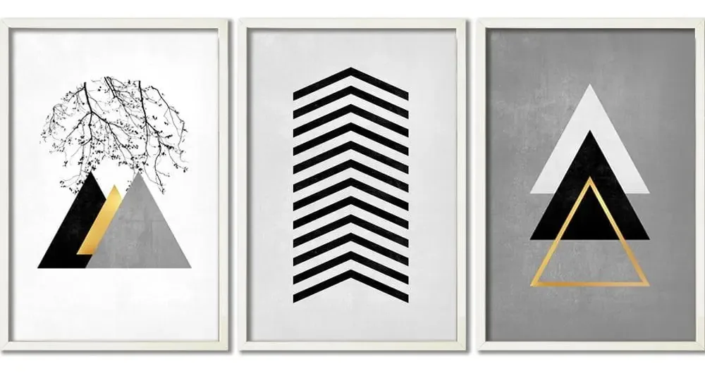 Conjunto Quadros Decorativos Triângulos Sem Vidro