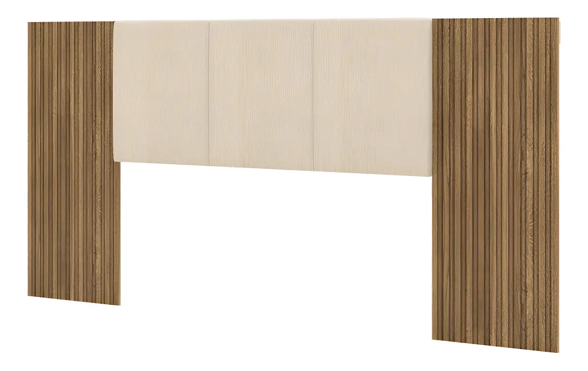 Cabeceira Casal Queen Vila Rica Linho Bege Com Led e Painéis MDF