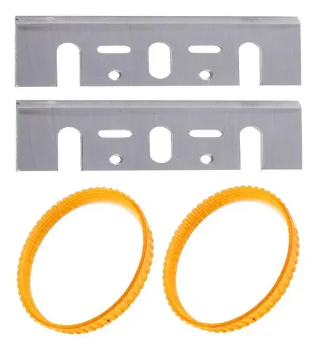 2 Lâminas Facas 82mm + 2 Correias Nylon Plaina Elétrica Kaqi