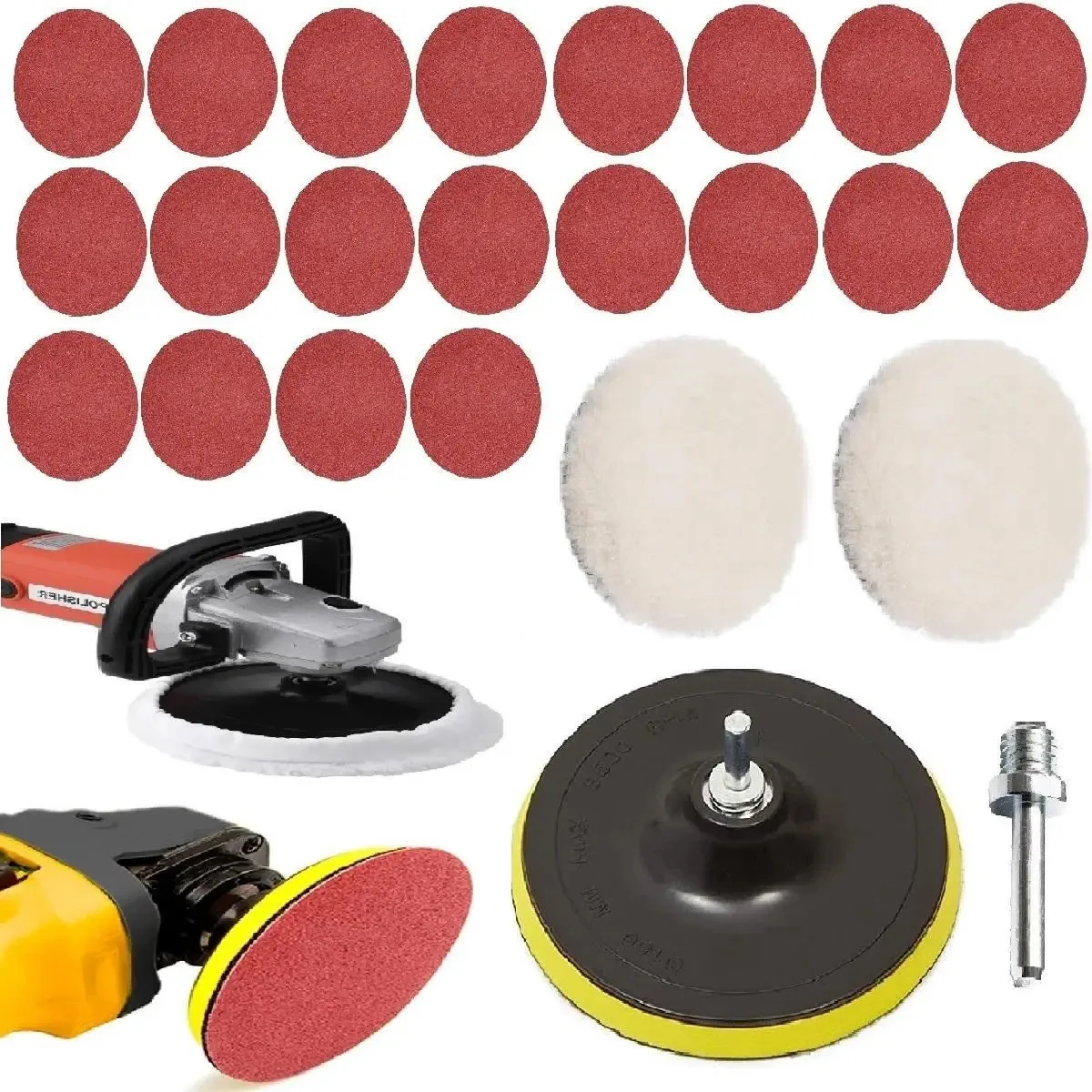 Kit Lixas 7 180mm + Boinas Lã + Disco Prato + Adaptador M14