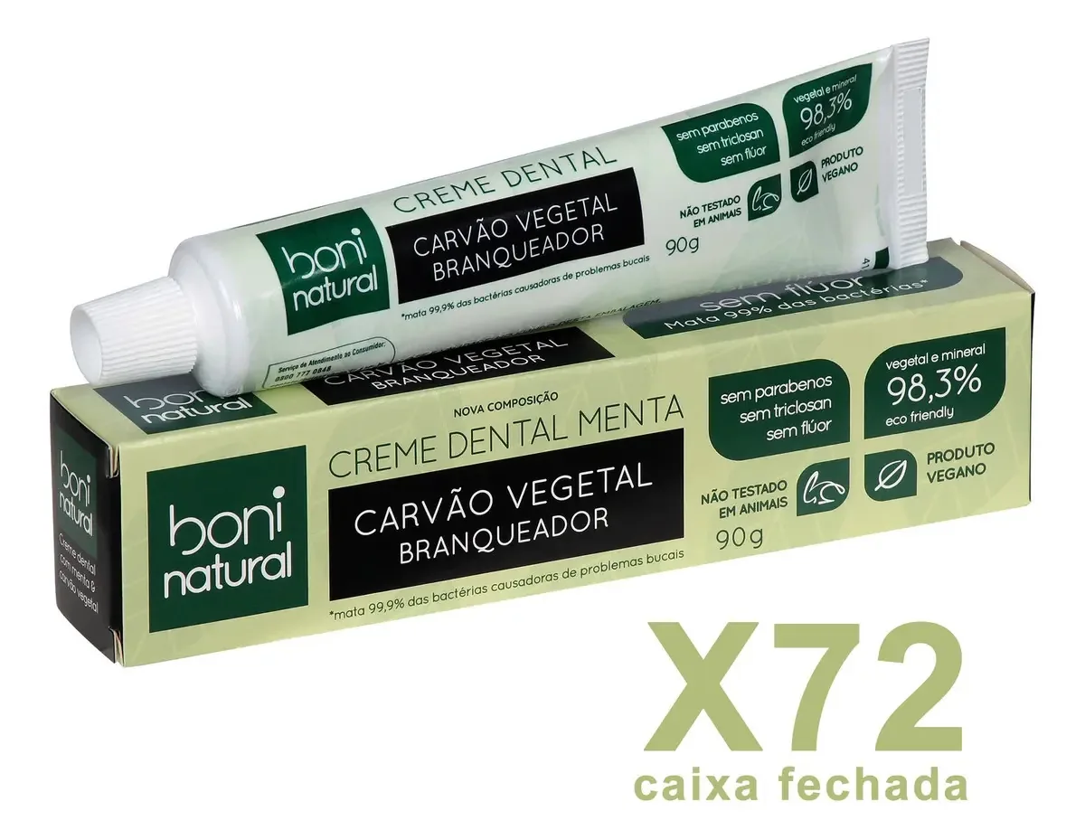 Kit 72 Cremes Dentais Menta E Carvão Vegetal 90g caixa Fech